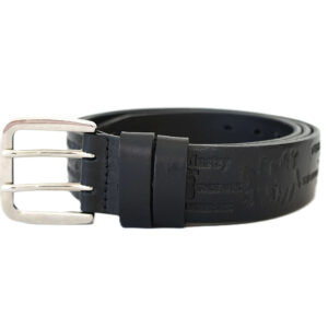Lietuviškas odinis juodas vyriškas diržas prie džinsų 4 cm su raštu Vilnius Fashion Belts