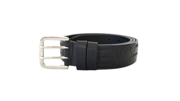 Lietuviškas odinis juodas vyriškas diržas prie džinsų 4 cm su raštu Vilnius Fashion Belts