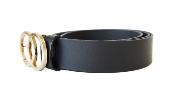 Prabangus juodas moteriškas odinis diržas su auksine sagtimi 4 cm Vilnius Fashion Belts