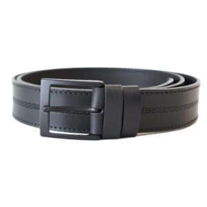 Juodas vyriškas odinis diržas 4 cm su raštu ir juoda sagtimi Vilnius Fashion Belts