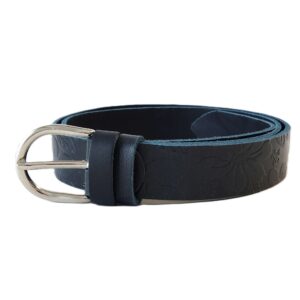 Tamsiai mėlynas moteriškas odinis diržas su raštu 3 cm Vilnius Fashion Belts