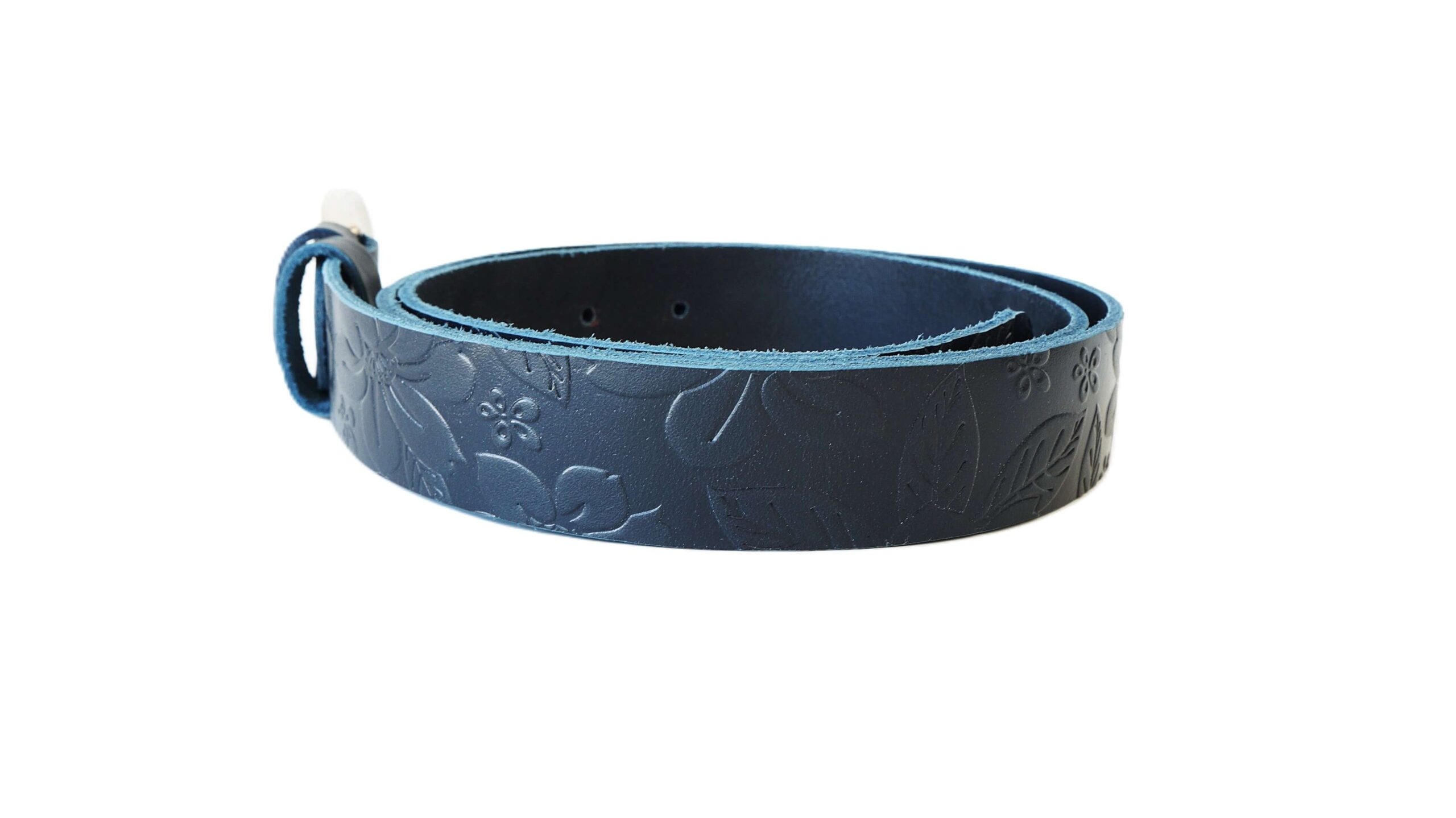 Tamsiai mėlynas moteriškas odinis diržas su raštu 3 cm Vilnius Fashion Belts