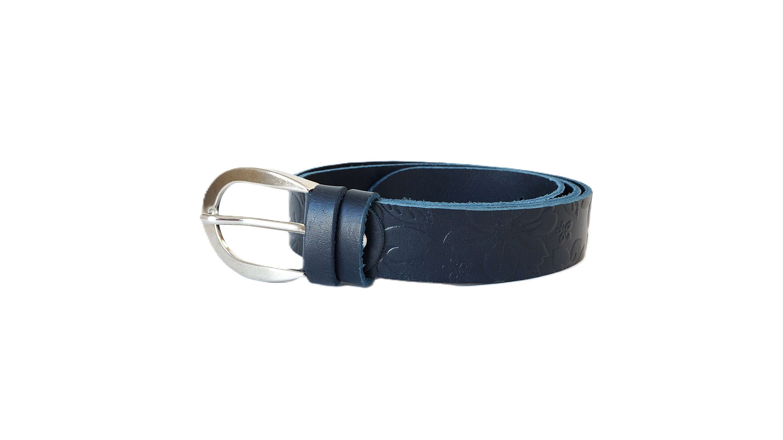 Tamsiai mėlynas moteriškas odinis diržas su raštu 3 cm Vilnius Fashion Belts