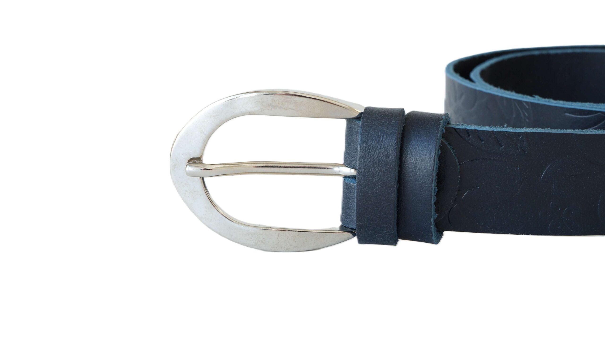 Tamsiai mėlynas moteriškas odinis diržas su raštu 3 cm Vilnius Fashion Belts