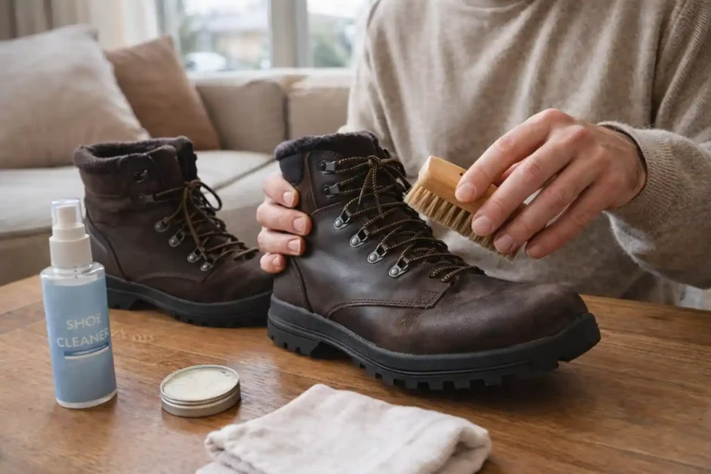 Žieminių batų priežiūra ir druskų dėmių valymas nuo odos