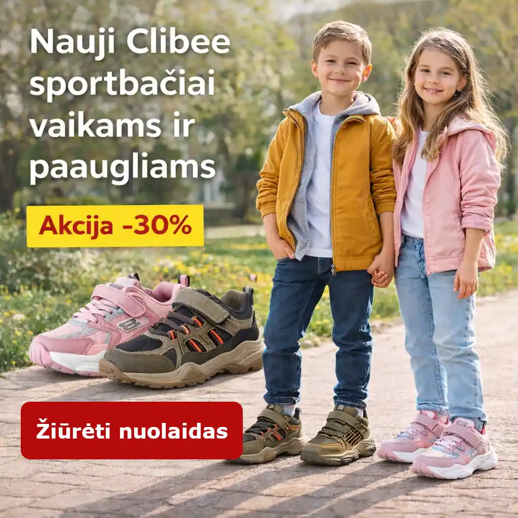 Akcijos baneris - Nauji Clibee sportbačiai vaikams ir paaugliams - Vilniaus Avalynė