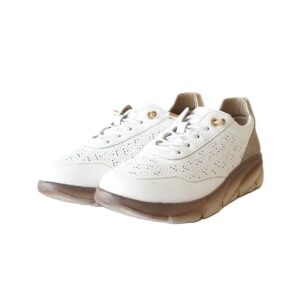 Balti su rudu odiniai pavasariniai-vasariniai laisvalaikio batai moterims su platforma Sergio Leone