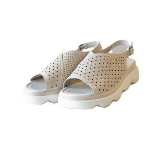 Beige spalvos odinės basutės moterims su platforma LIFEXPERT