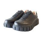 Juodi odiniai laisvalaikio batai moterims su raišteliais AOTORIA