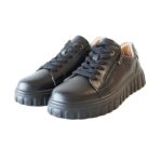 Juodi odiniai laisvalaikio batai moterims su raišteliais ir užtrauktuku AOTORIA