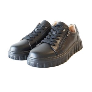 Juodi odiniai laisvalaikio batai moterims su raišteliais ir užtrauktuku AOTORIA