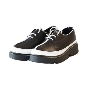 Juodi su baltu odiniai laisvalaikio batai moterims su raišteliais PENGXU