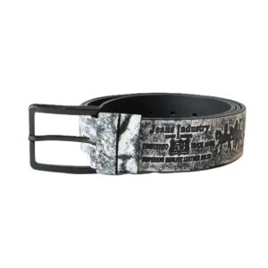 Prabangus juodai-baltas odinis vyriškas diržas JEANS su raštu ir juoda sagtimi 4 cm - Vilnius Fashion Belts