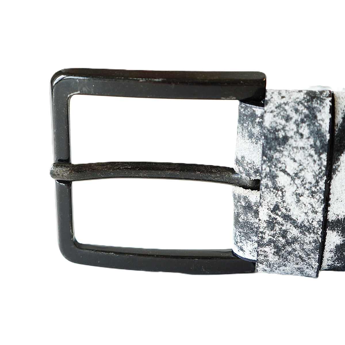 Prabangus juodai-baltas odinis vyriškas diržas JEANS su raštu ir juoda sagtimi 4 cm - Vilnius Fashion Belts - sagtis