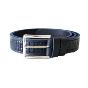 Tamsiai mėlynas vyriškas odinis diržas su raštu 3,5 cm - Vilnius Fashion Belts