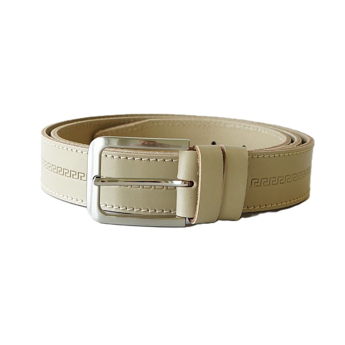 Smėlio spalvos vyriškas odinis diržas 3,5 cm su raštu - Vilnius Fashion Belts