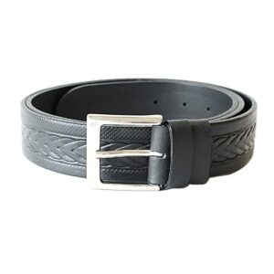 Juodas odinis vyriškas diržas su įspaustu raštu 3,5 cm - Vilnius Fashion Belts