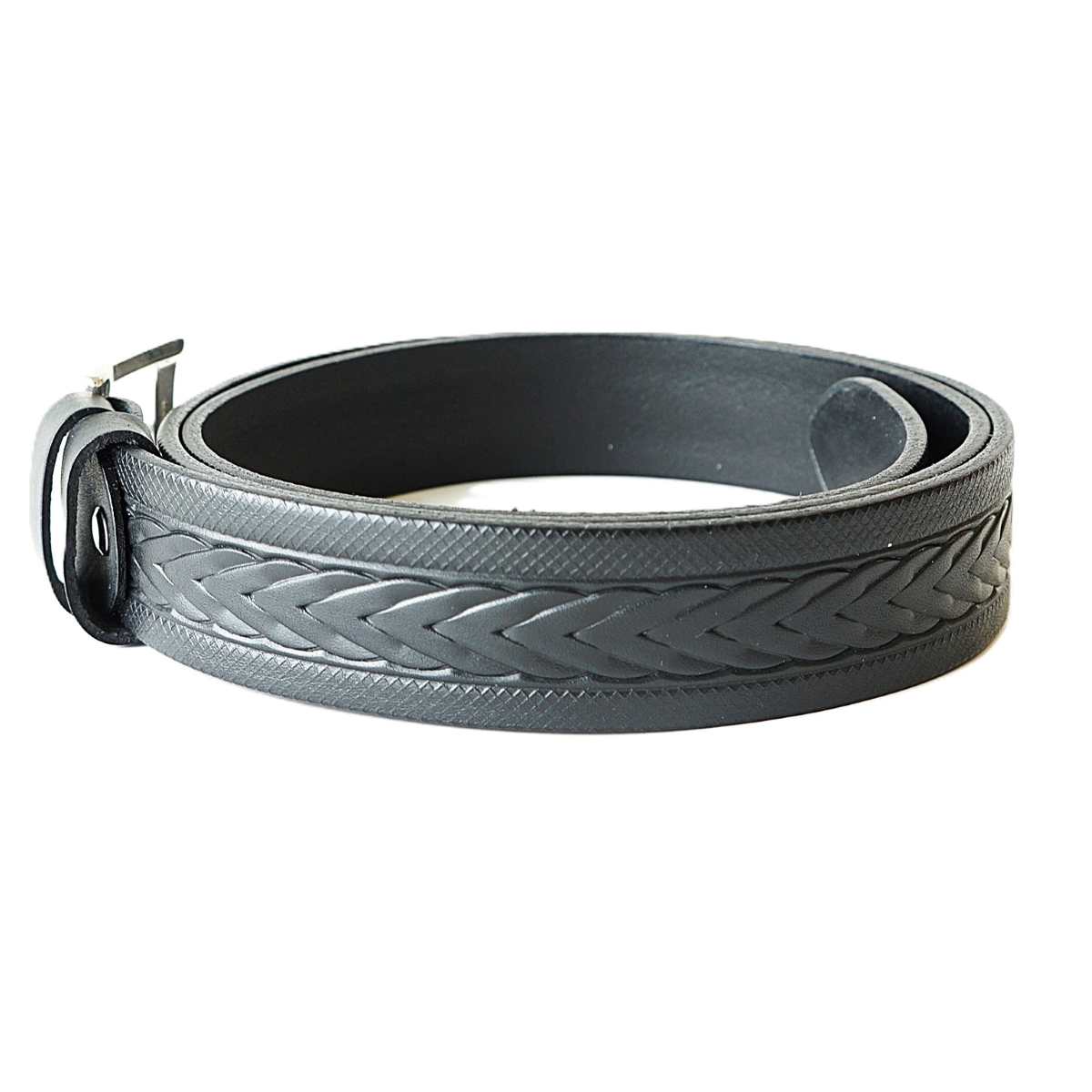 Juodas odinis vyriškas diržas su įspaustu raštu 3,5 cm - Vilnius Fashion Belts - raštas ant odos