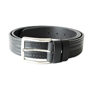 Juodas odinis vyriškas diržas su įspaustu raštu 3,5 cm - Vilnius Fashion Belts