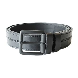 Juodas odinis vyriškas diržas su raštu ir juoda sagtimi 4 cm - Vilnius Fashion Belts
