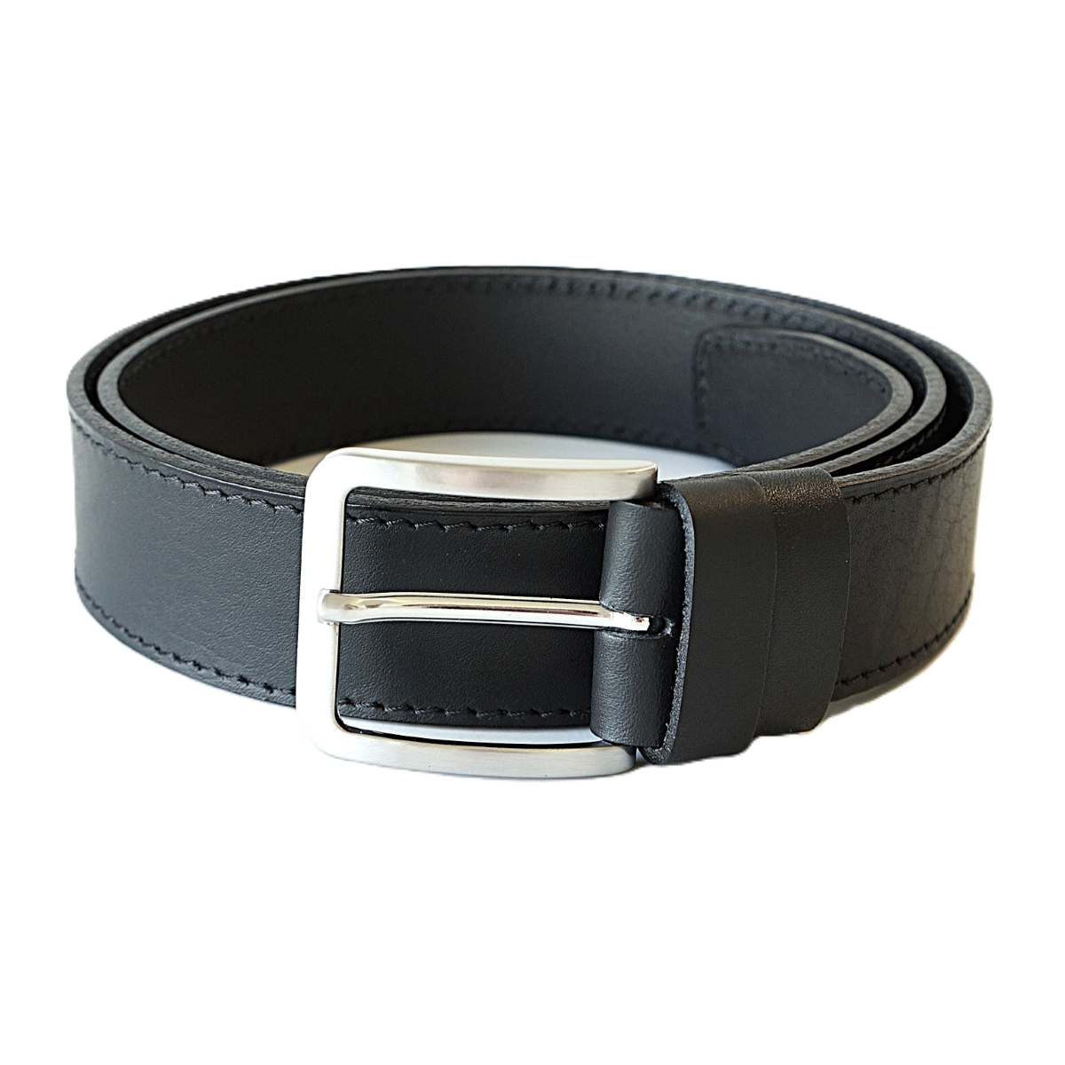 Lietuviškas juodas odinis vyriškas diržas prie džinsų 4 cm - Vilnius Fashion Belts