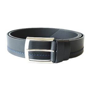 Juodas odinis vyriškas diržas su mėlyna dekoratyvine siūle - Vilnius Fashion Belts