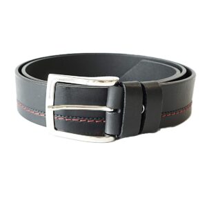 Juodas odinis vyriškas diržas su raudona dekoratyvine siūle - Vilnius Fashion Belts