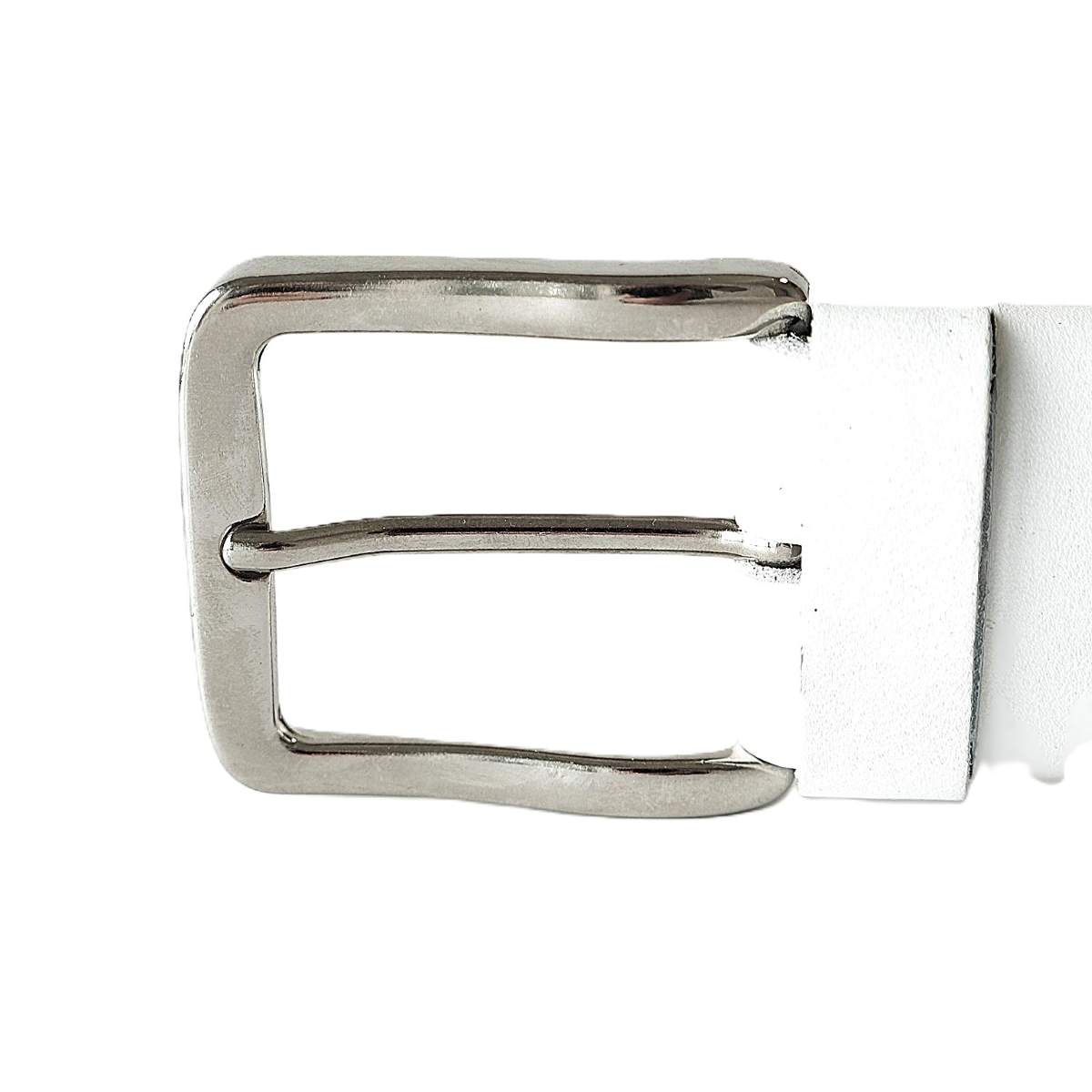 Platus baltas odinis vyriškas ir moteriškas diržas (unisex) 4 cm - Vilnius Fashion Belts - sagtis