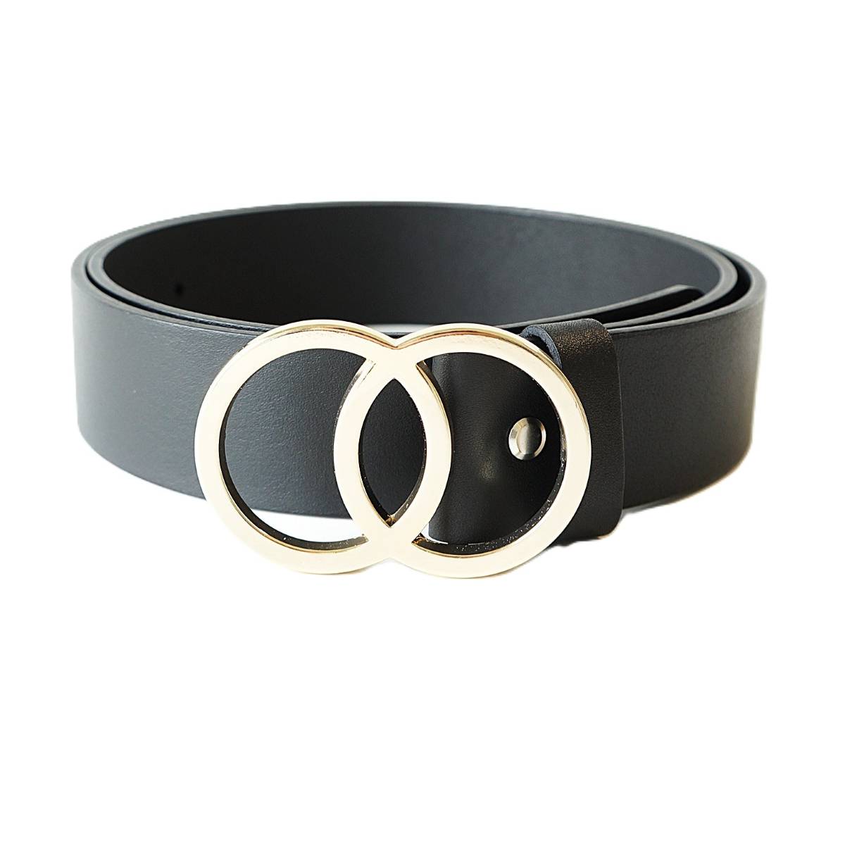 Prabangus juodas odinis moteriškas diržas su išskirtinės formos auksine sagtimi - Vilnius Fashion Belts