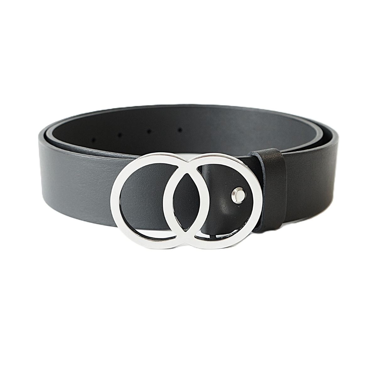 Prabangus juodas odinis moteriškas diržas su išskirtinės formos sidabrine sagtimi - Vilnius Fashion Belts