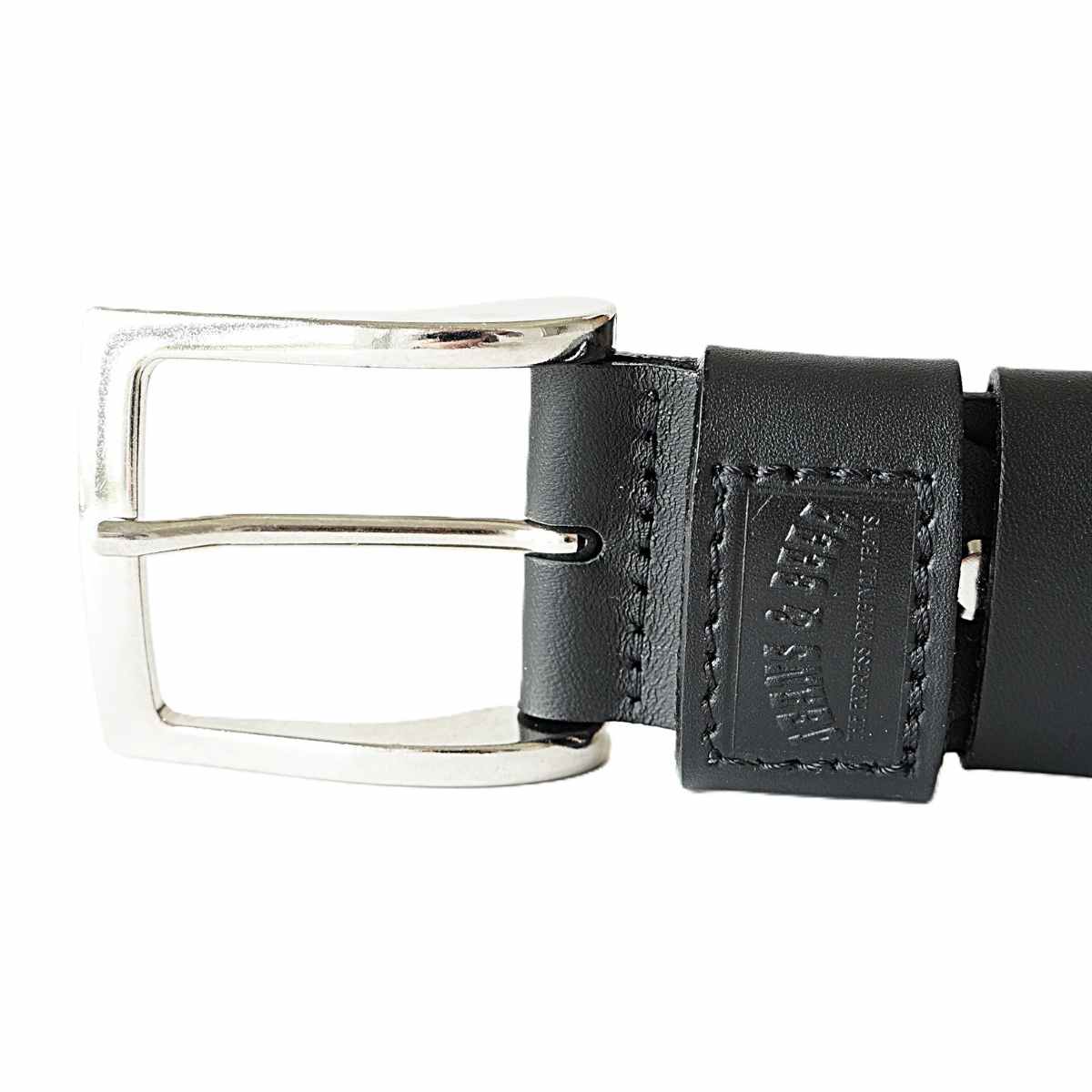 Juodas odinis vyriškas diržas Jeans and Beer su įspaustu raštu 4 cm - Vilnius Fashion Belts - sagtis