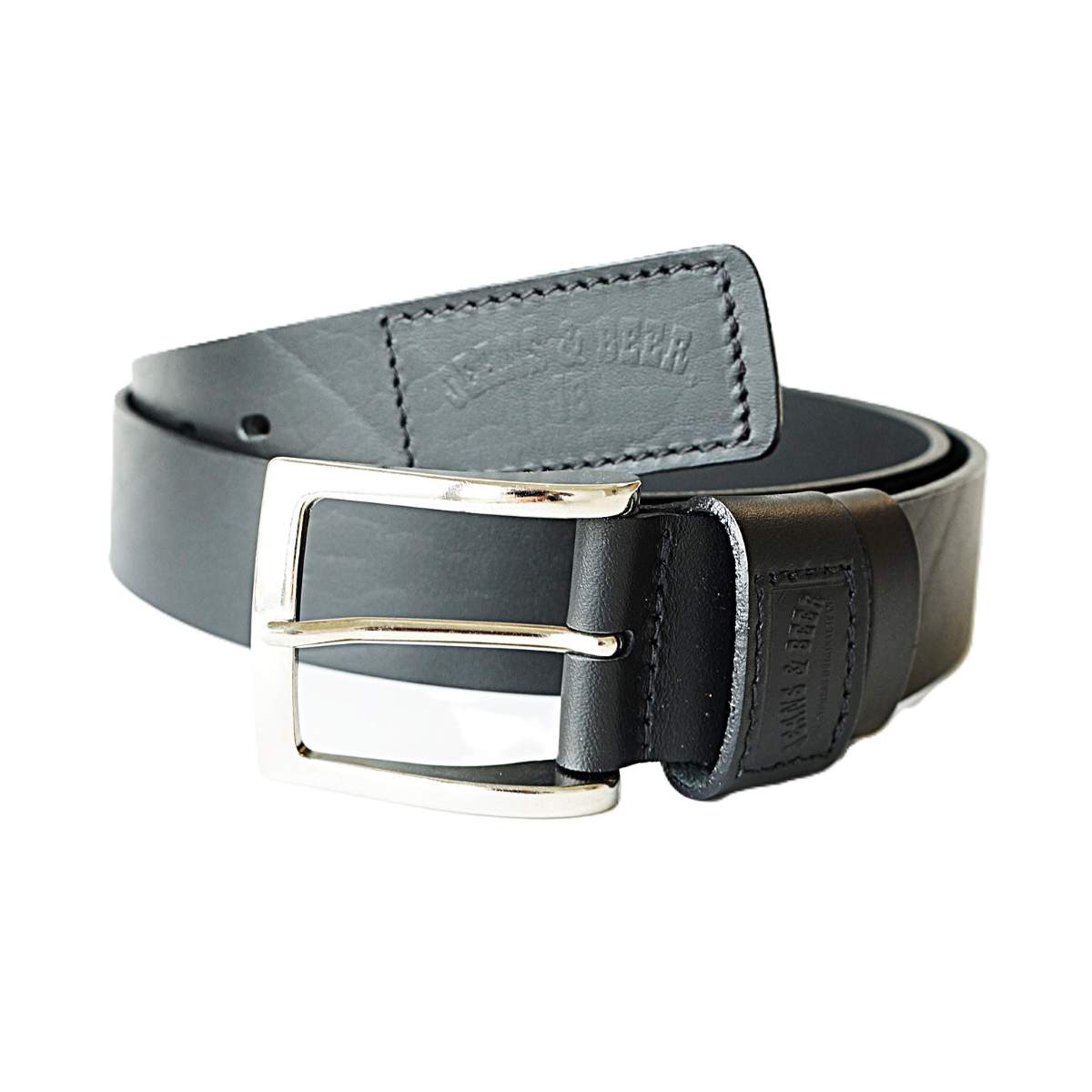 Juodas odinis vyriškas diržas Jeans and Beer su įspaustu raštu 4 cm - Vilnius Fashion Belts - užbaigimas