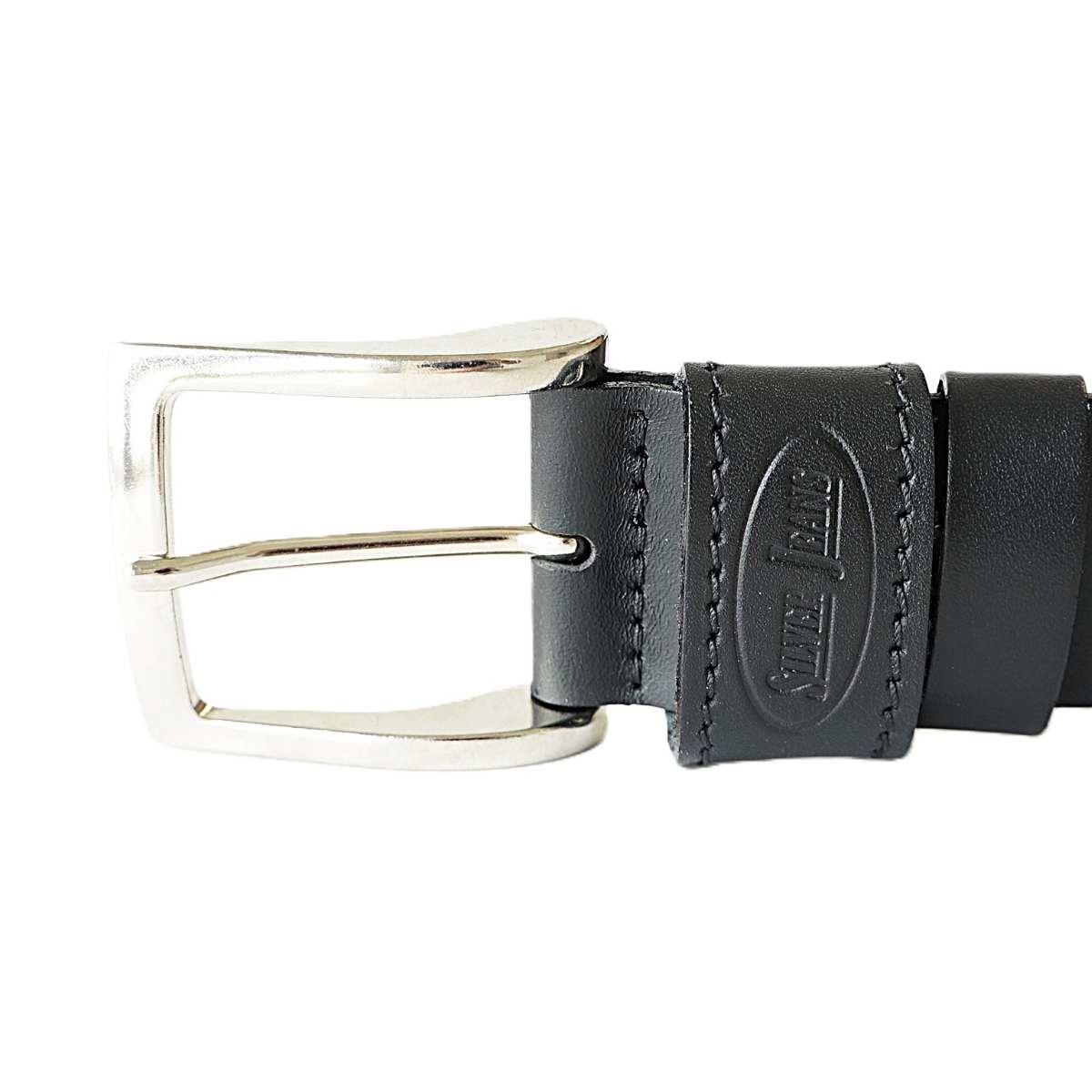 Juodas odinis vyriškas diržas Silver Jeans su įspaustu raštu 4 cm - Vilnius Fashion Belts - sagtis