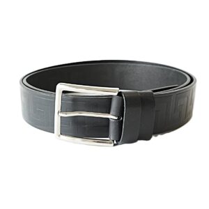 Juodas odinis vyriškas diržas su įspaustu raštu 4 cm - Vilnius Fashion Belts