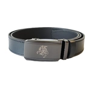 Prabangus juodas odinis vyriškas diržas su automatine sagtimi su Vyčio atvaizdu - Vilnius Fashion Belts