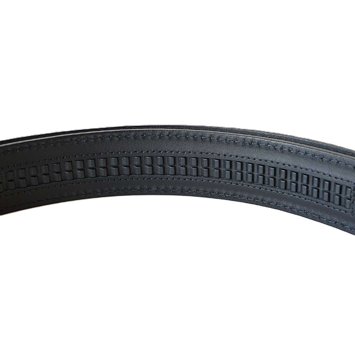 Prabangus juodas odinis vyriškas diržas su automatine sagtimi su Vyčio atvaizdu - Vilnius Fashion Belts - užsegimo dantukai