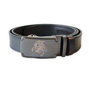 Prabangus juodas odinis vyriškas diržas su automatine sagtimi su Vyčio atvaizdu - Vilnius Fashion Belts