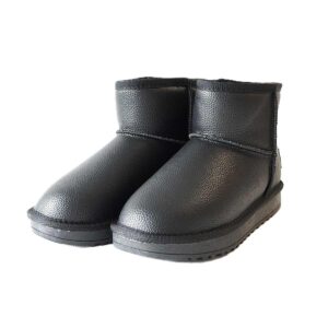 UGG stiliaus juodi odiniai moteriški žieminiai batai ZOJAS su vilna