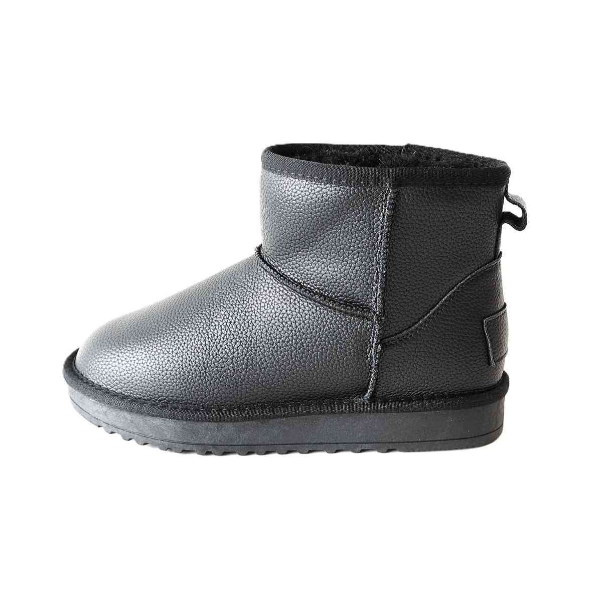 UGG stiliaus juodi odiniai moteriški žieminiai batai ZOJAS su vilna - vaizdas iš šono
