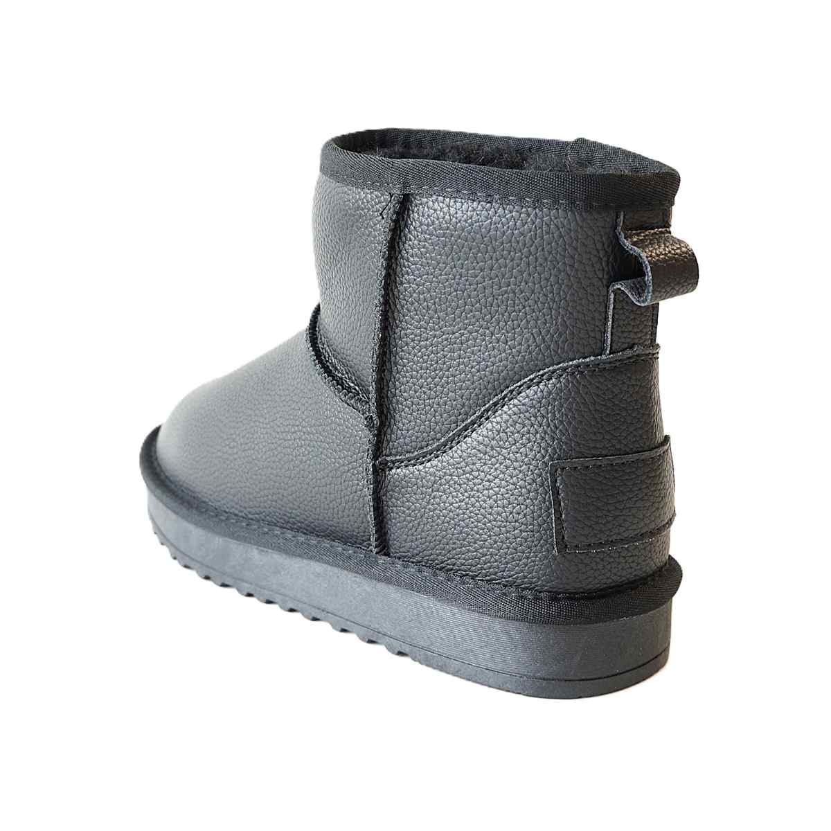 UGG stiliaus juodi odiniai moteriški žieminiai batai ZOJAS su vilna - vaizdas iš galo