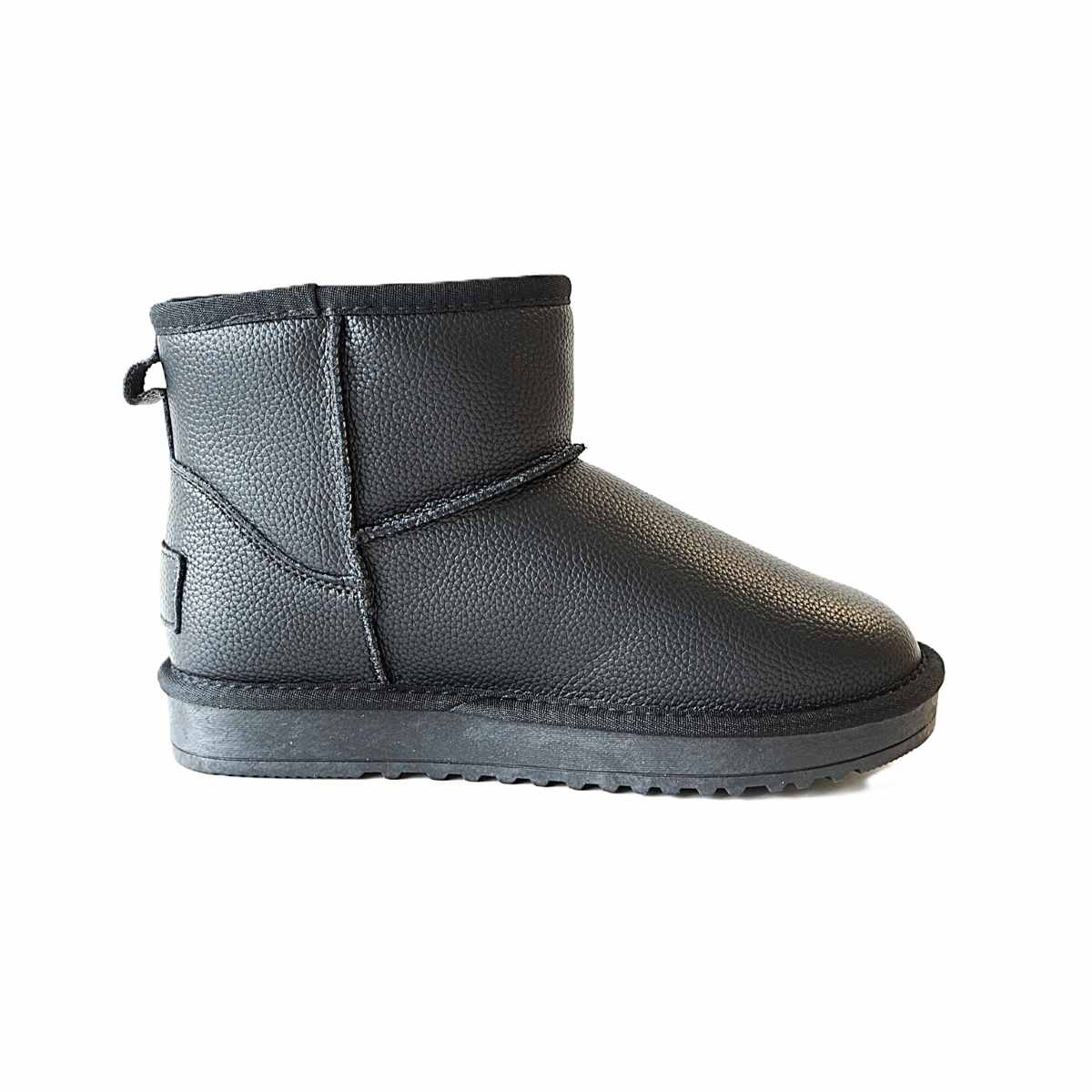 UGG stiliaus juodi odiniai moteriški žieminiai batai ZOJAS su vilna - vaizdas iš šono 2