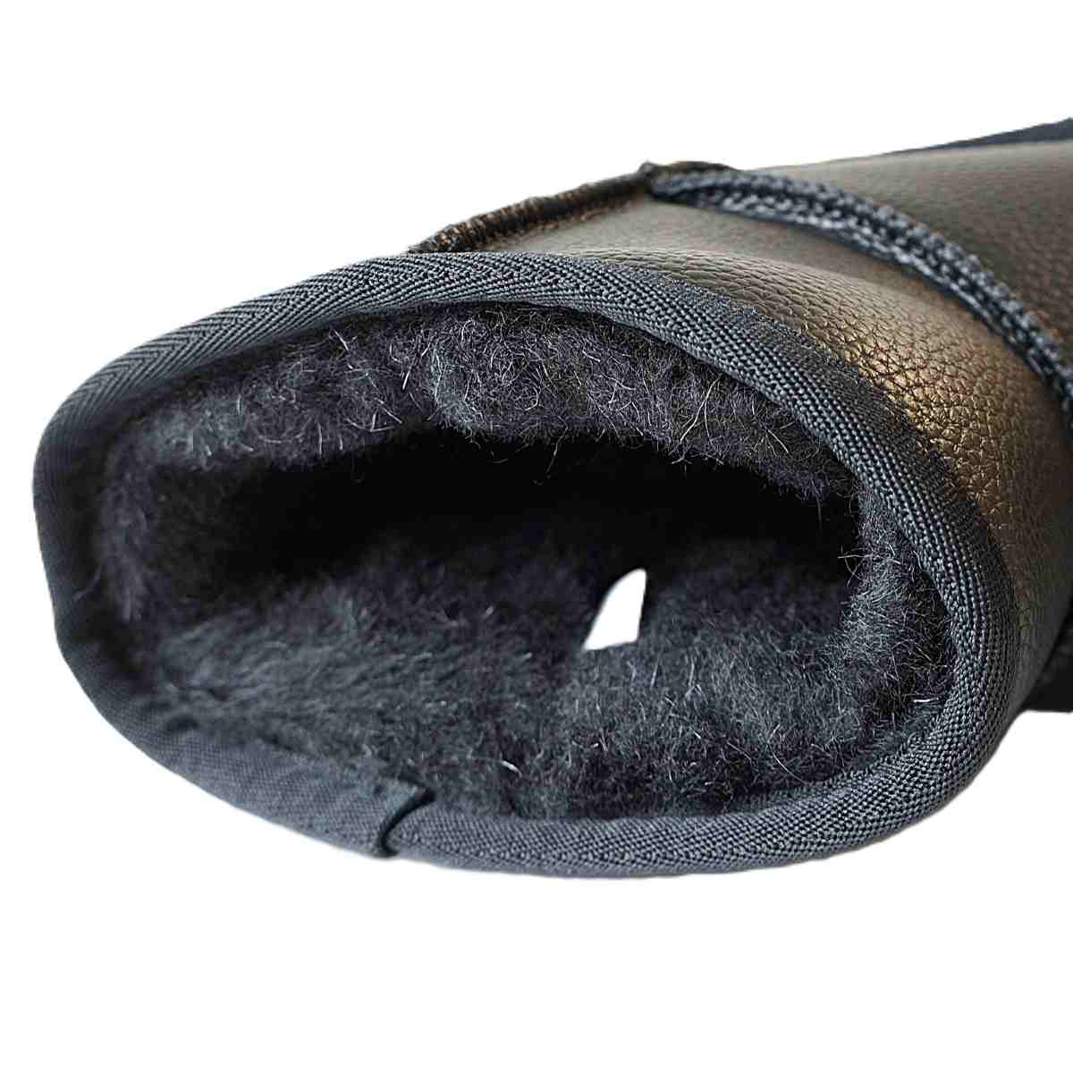 UGG stiliaus juodi odiniai moteriški žieminiai batai ZOJAS su vilna - vidus